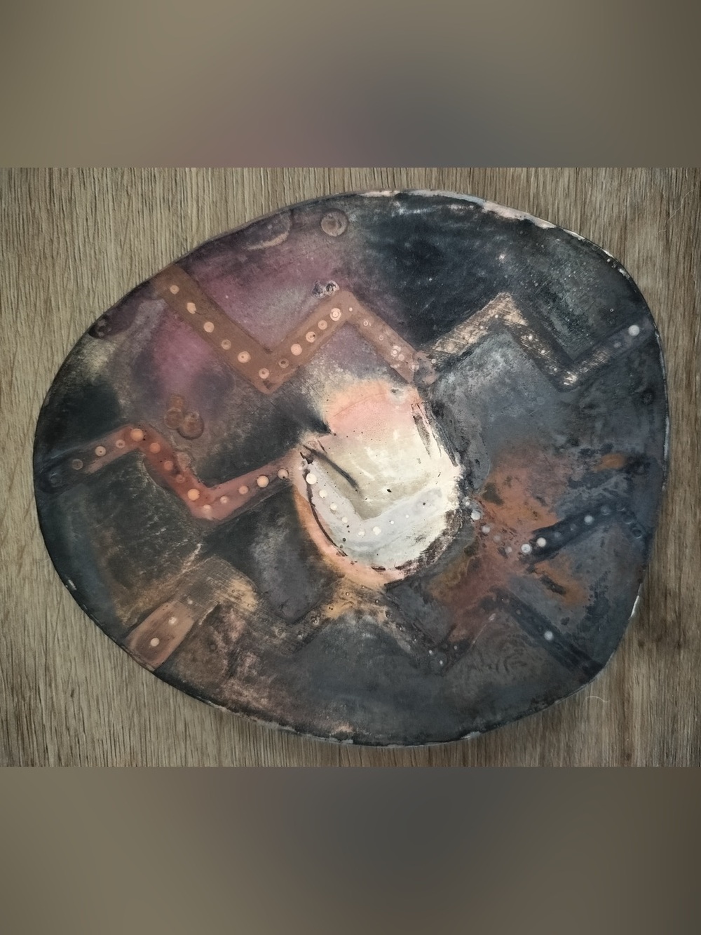 VTG MCM Tucson Studio Pottery Abstract Ceramic Dish Signed MG 5" Raku Look